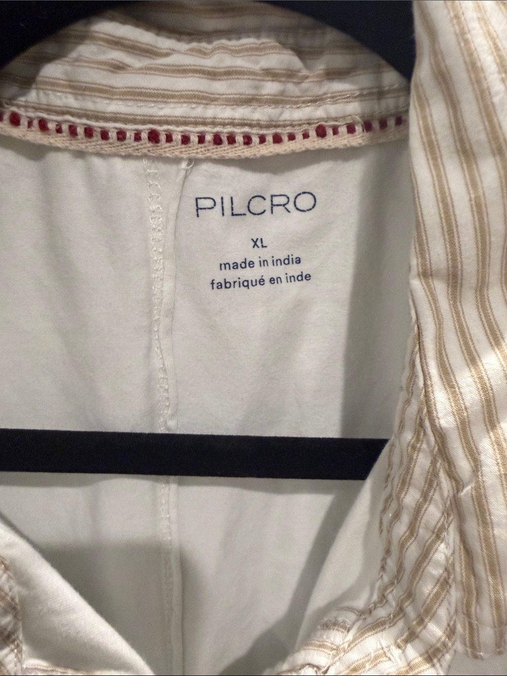 Pilcro Cream Sleeveless Ruched Collared Tank with Tan Stripe Trim - Picture 2 of 4